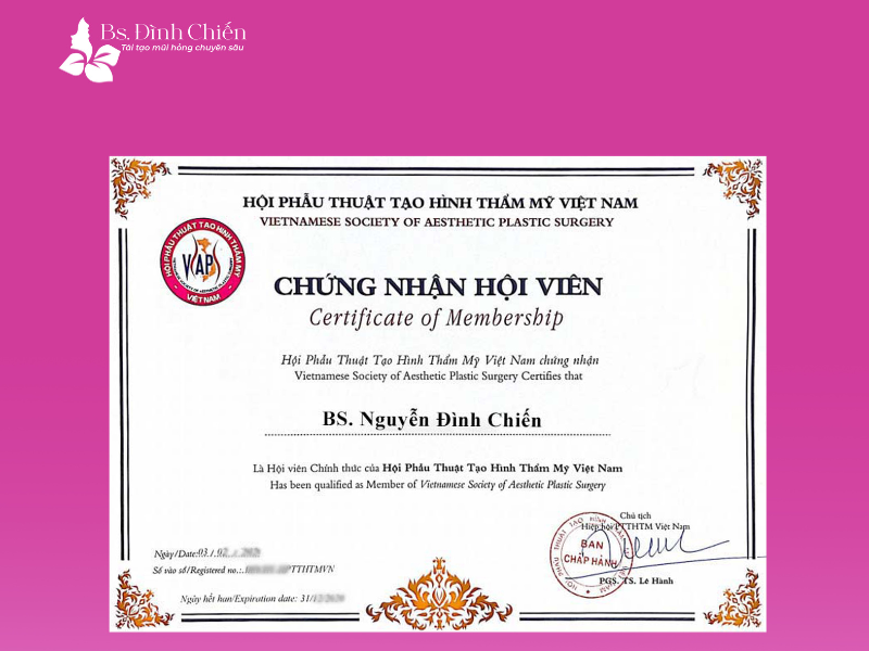 Ths. Bác sĩ Nguyễn Đình Chiến - Chuyên gia thẩm mỹ số 1 tại Việt Nam 13 Bác sĩ Chiến là một trong những thành viên tích cực của "Hội Phẫu thuật Tạo hình Thẩm mỹ Việt Nam"